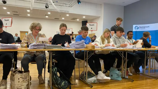 Volunteers at Bridgwater count start process