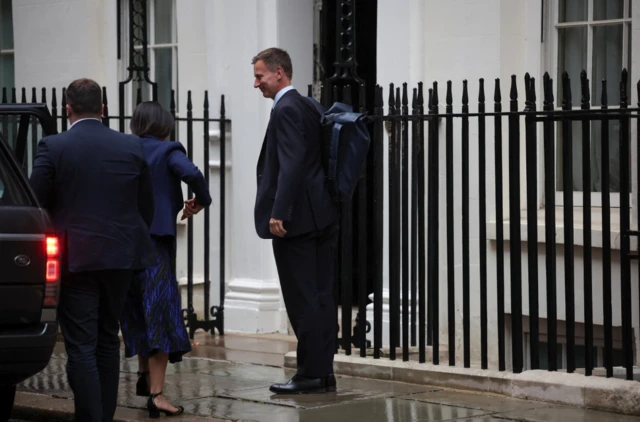 Outgoing Chancellor Jeremy Hunt arrives outside Number 11 Downing Street, 5 July 2024