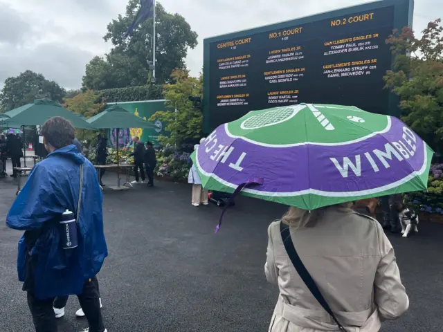 Fans in rain at Wimbledon