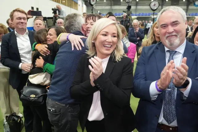 First Minister Michelle O'Neill celebrating at polling count