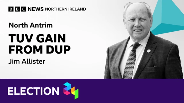 A graphic saying Jim Allister has won North Antrim from Ian Paisley