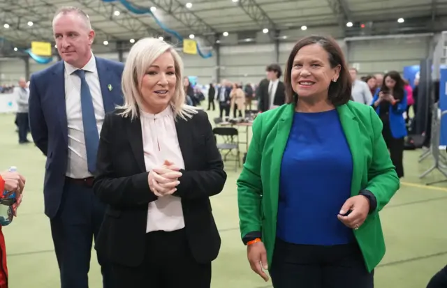 Michelle O'Neill and Mary Lou McDonald at the count centre