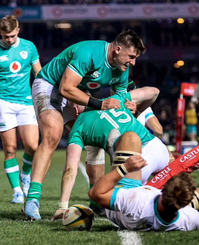 Ireland celebrate try