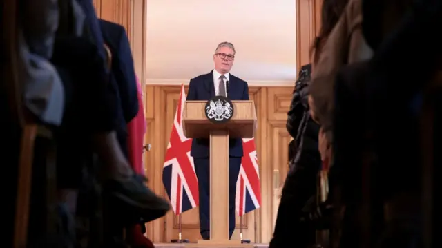 keir Starmer delivers a speech, following his first cabinet meeting as Prime Ministe