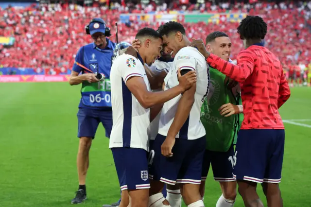 Alexander-Arnold and Bellingham celebrate