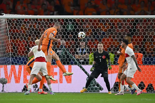 Stefan de Vrij of the Netherlands scores his team's first goal