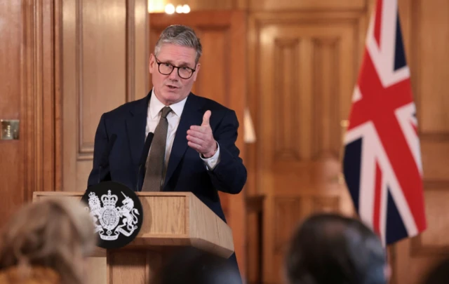 Prime Minister Keir Starmer delivers a speech, following his first cabinet meeting