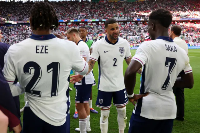 Kyle Walker, Eberechi Eze and Bukayo Saka