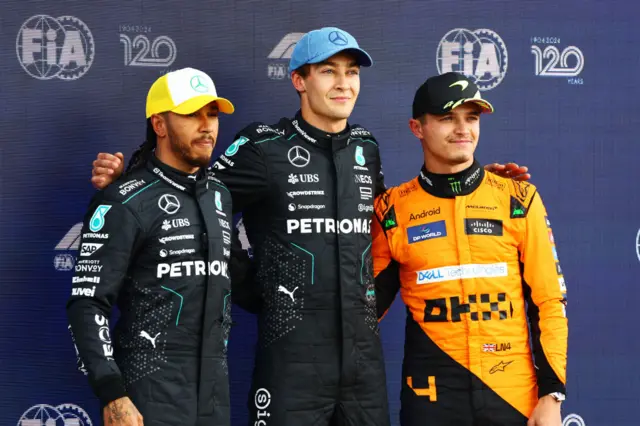 Lewis Hamilton, George Russell and Lando Norris