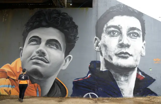 mural of Lando Norris and George Russell