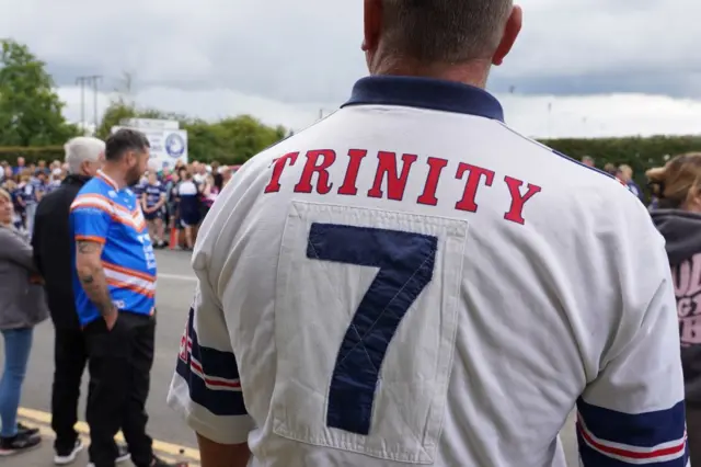 A fan outside Featherstone Rovers