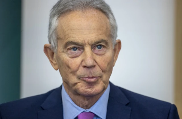 former prime minister Sir Tony Blair at St Malachy's School Belfast during an event discussing with young people the 25th anniversary of the Belfast