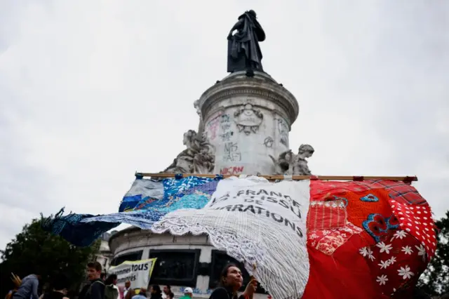Big french flag in Place de la République