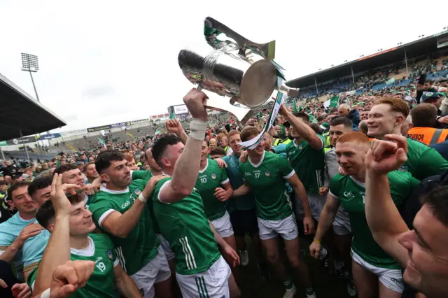 Limerick celebrate winning the Munster SHC title in Thurles last month