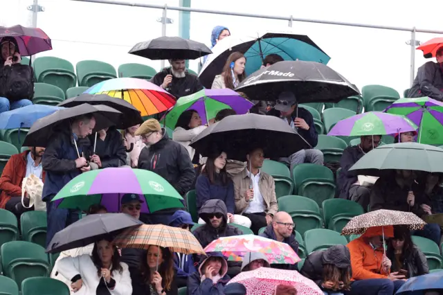 Umbrellas up at Wimbledon