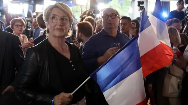 National rally supporters holding french flags
