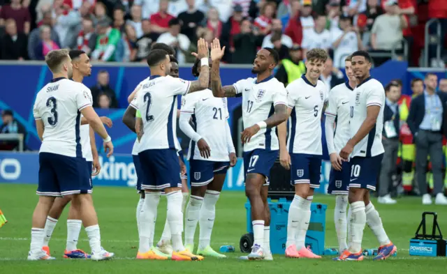 England players celebrate during their penalty shootout win over Netherlands