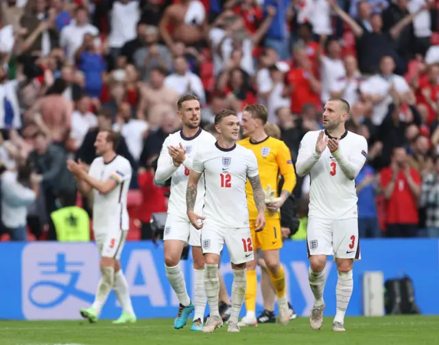 England celebrate after beating Germany at Euro 2020