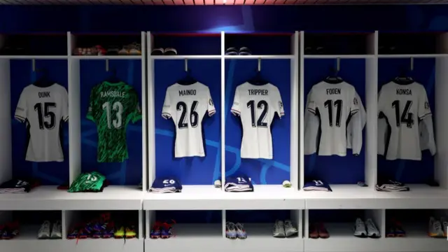 General view inside the England dressing room prior to the UEFA EURO 2024 quarter-final match between England and Switzerland at Düsseldorf Arena on July 06, 2024 in Dusseldorf, Germany.