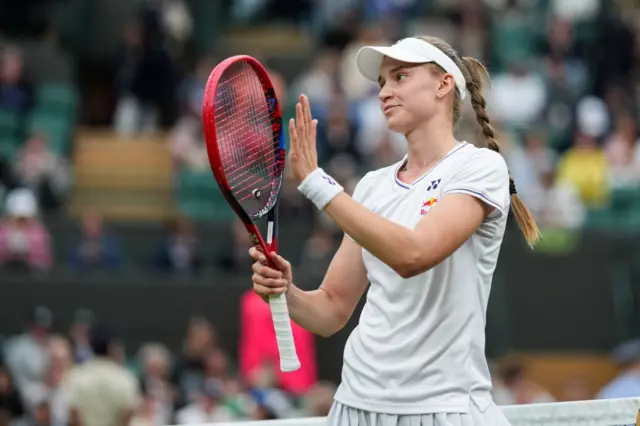 Elena Rybakina in action against Caroline Wozniacki at Wimbledon