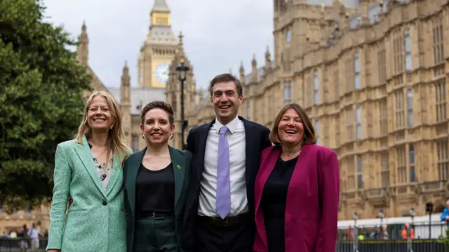 Sian Berry, Carla Denyer, co-leader of Green Party, Adrian Ramsey, co-leader of Green Party and Ellie Chowns