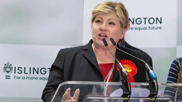 Emily Thornberry gives a speech after being declared winner of the Islington South and Finsbury Parliamentary seat in Islington, London