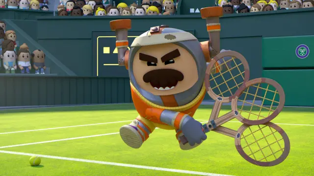 Grandmaster Glitch with a three-pronged racquet head.