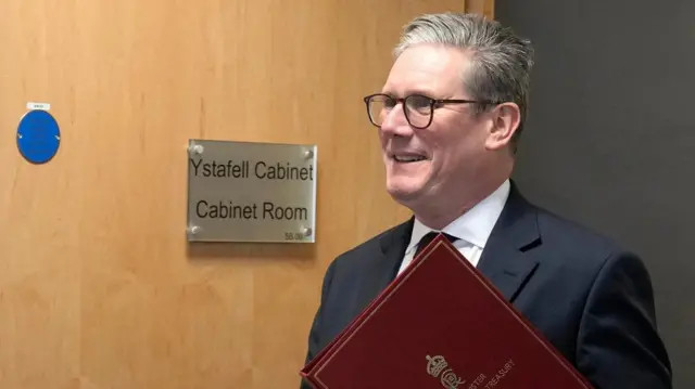 Prime Minister Sir Keir Starmer arrives to meet First Minister of Wales Vaughan Gething, in the cabinet room at the Senedd, Cardiff during the PM's tour of the UK following Labour's victory in the 2024 General Election. Picture date: Monday July 8, 2024.