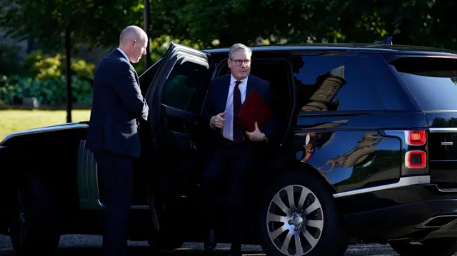 Prime Minister Sir Keir Starmer arrives at Stormont Caste to meet First Minister Michelle O'Neill and deputy First Minister Emma Little-Pengell