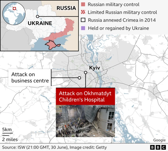 A map showing where in Kyiv the attack occurred.