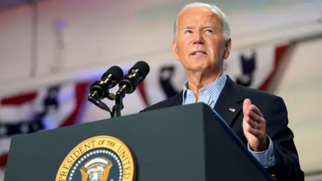 US President Joe Biden speaks at a campaign stop in Wisconsin