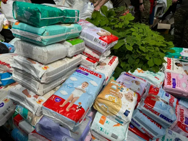 Huggies diapers fill up outside the hospital