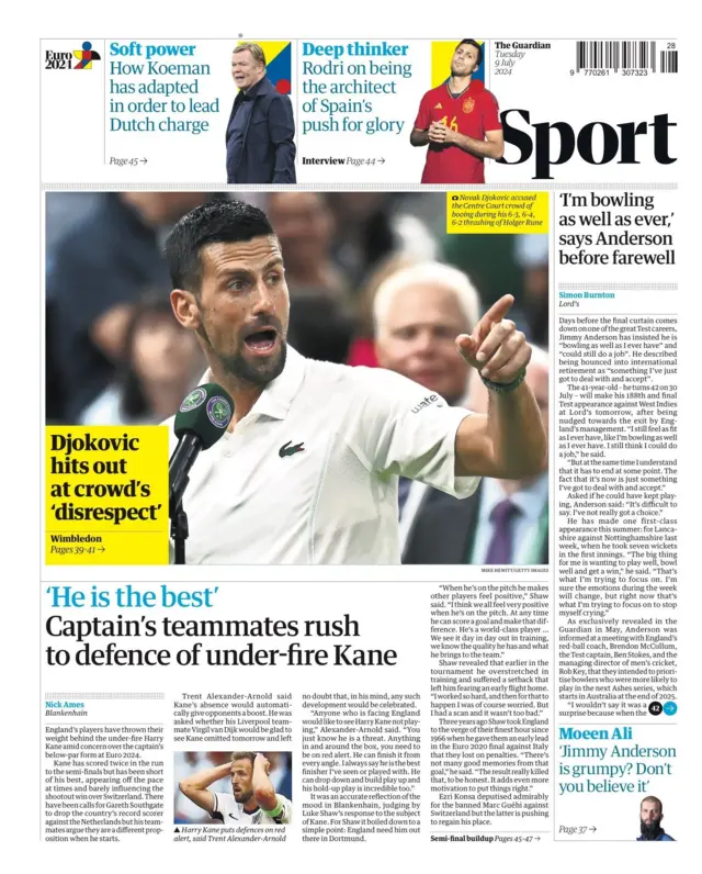 Guardian's main sports page