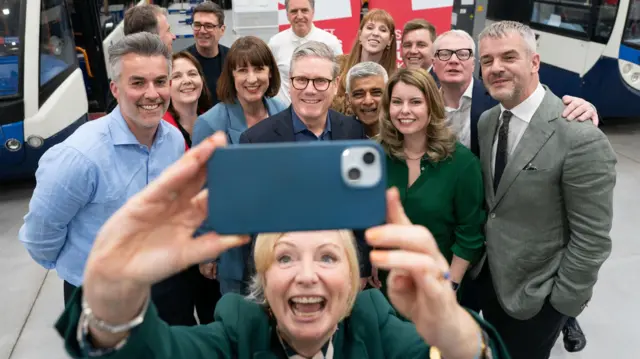 Mayor of West Yorkshire Tracy Brabin takes a selfie at a meeting with Labour's newly expanded team of mayors, to help develop a 'gold standard' for growing local economies and increasing prosperity across every region