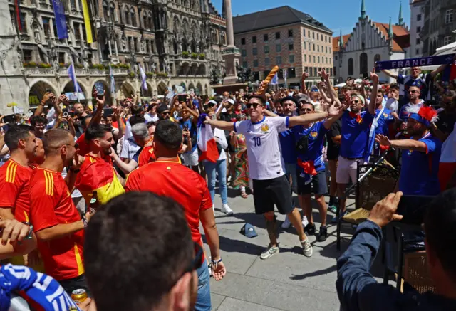 Spain and France fans in Munich