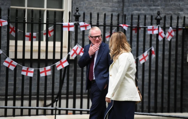 Mayor of West Midlands Richard Parker and Mayor of the North East Kim McGuinness walk outside Downing Street in London