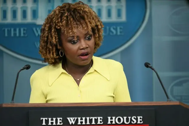 White House Press Secretary Karine Jean-Pierre speaks during the daily press briefing in the Brady Press Briefing Room of the White House in Washington, DC