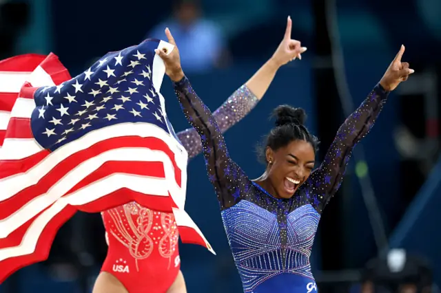 Simone Biles celebrates