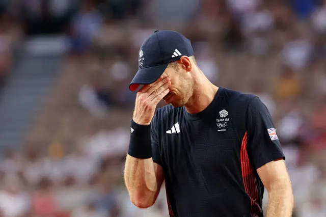 Andy Murray of Team Great Britain reacts