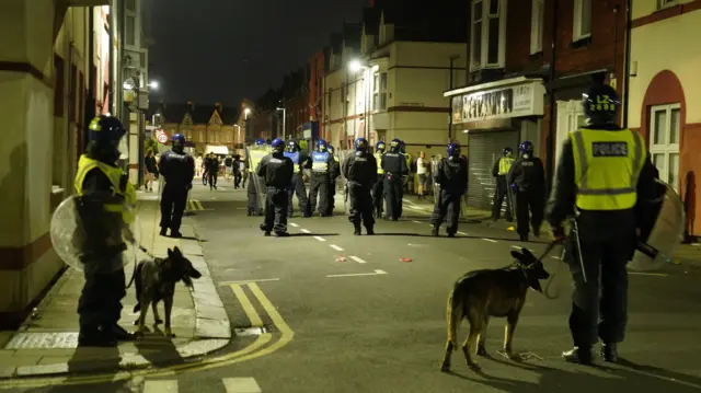 Police in riot gear on the streets in Hartlepool