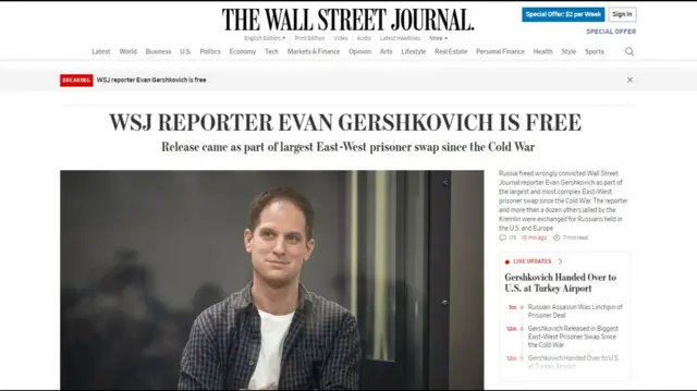 A screenshot of the WSJ's website