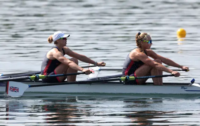 Mathilda Hodgkins-Byrne and Rebecca Wilde of Great Britain in the women's double sculls rowing