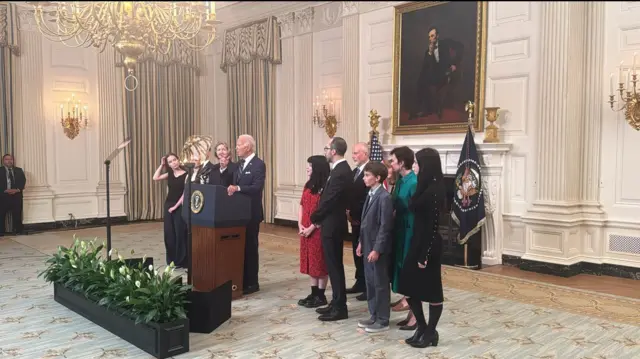 Joe Biden at the White House with released prisoners' families