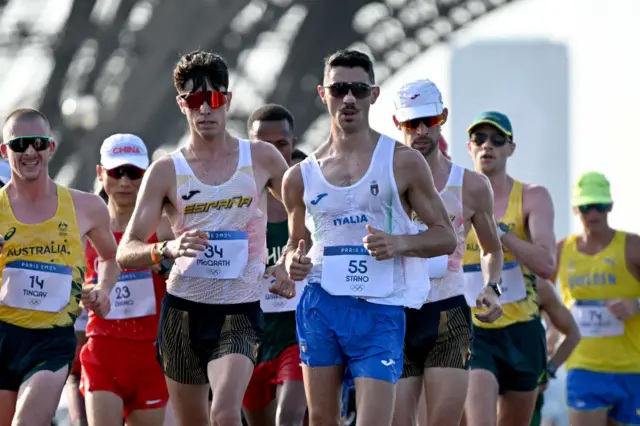 Massimo Stano leads the 20km race walkers