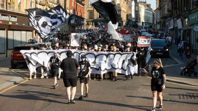 St Mirren fans marched from the centre of Paisley to the ground a short while ago