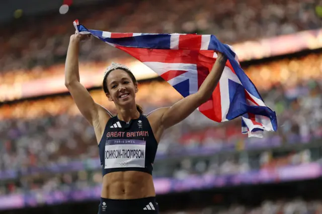 Katarina Johnson-Thompson with the Union Jack flag