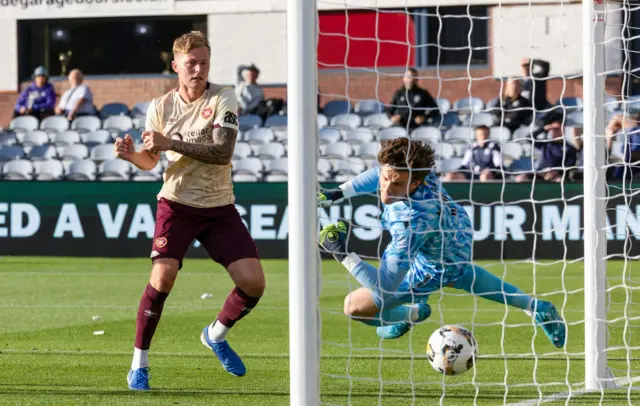 Frankie Kent scores for Hearts against Dundee