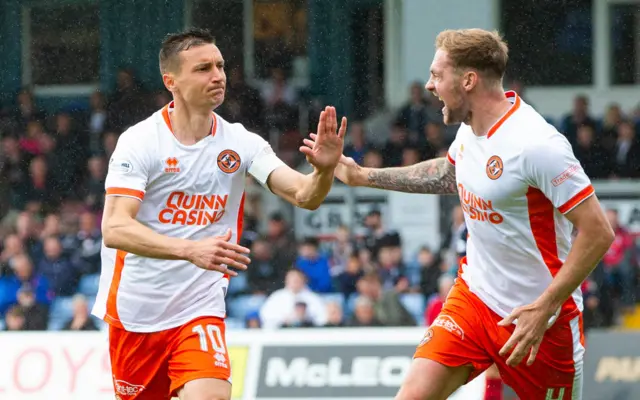 Dundee United's David Babunski (left) celebrates scoring to make it 1-0 with teammate Kevin Holt