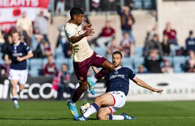 Hearts' Gerald Taylor and Dundee's Ziyad Larkeche