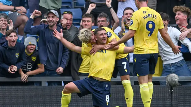 Oxford United celebrate scoring